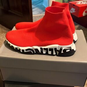 Red High-Top Sock Sneakers
